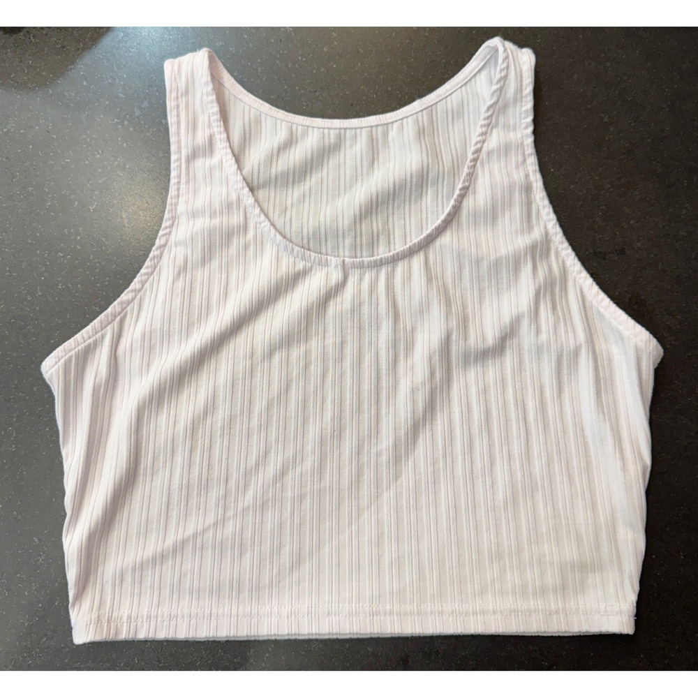 White Ribbed Crop Top Size M White Scoop Neck Sleeveless Tank Layering Basics